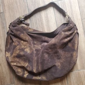 Vintage Lucky Brand Penny's Slouch Hobo Genuine Cowhide Leather Brass Peace Sign